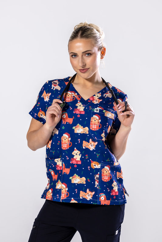 Festive Puppers Scrub Top TS