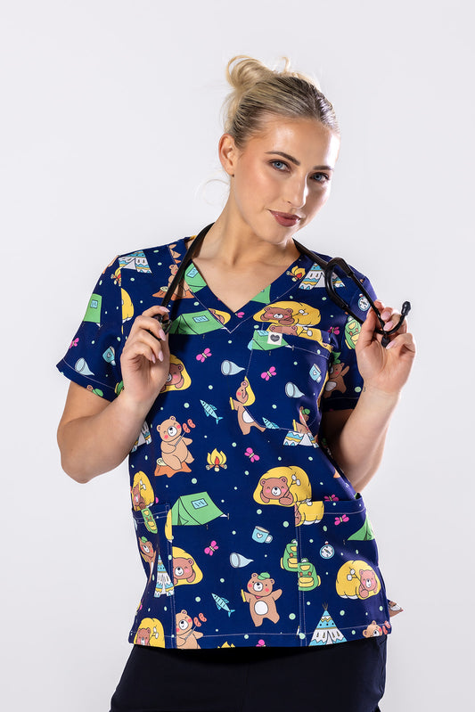 Camping Bears Scrub Top