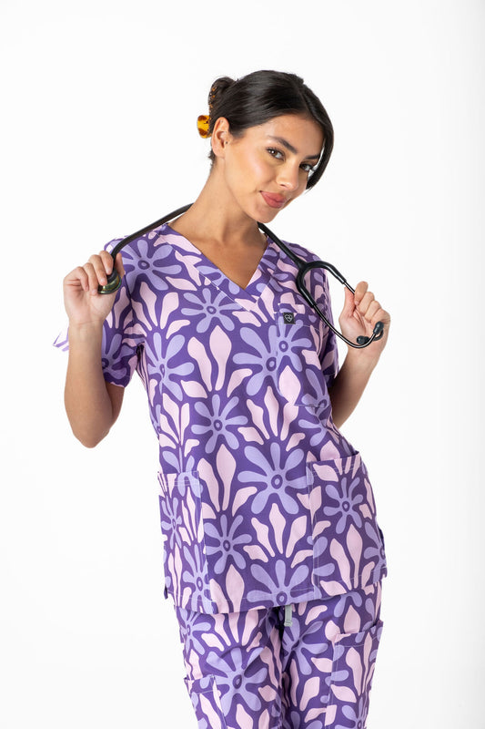 Purple Blooms Scrub Top