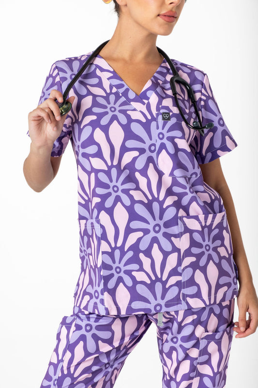 Purple Blooms Scrub Top