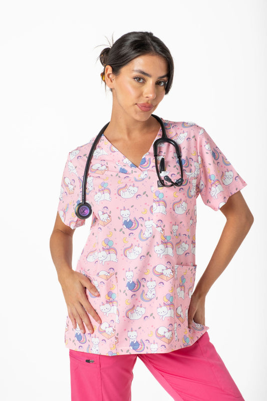 Rainbow Kitty Scrub Top