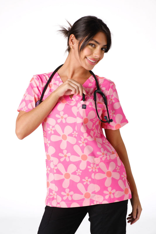 Groovy Pink Scrub Top