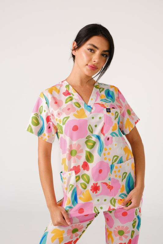 Abstract Garden Scrub Top