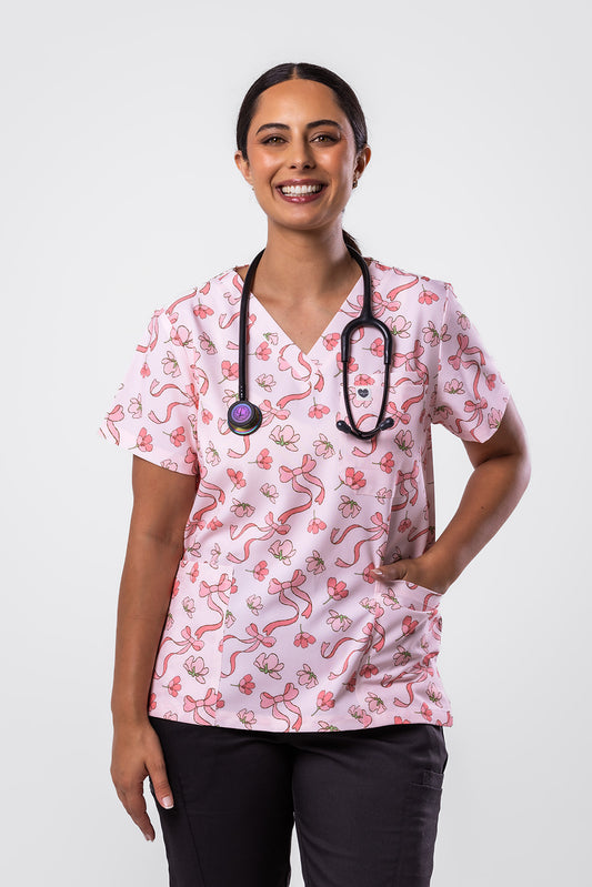 Floral Ribbon Scrub Top