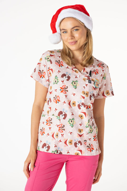Puppy Christmas Scrub Top