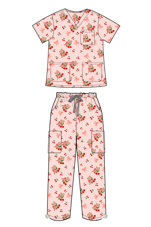 Cherry Cozy Bear Scrub Set