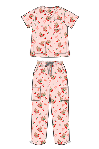Cherry Cozy Bear Scrub Set