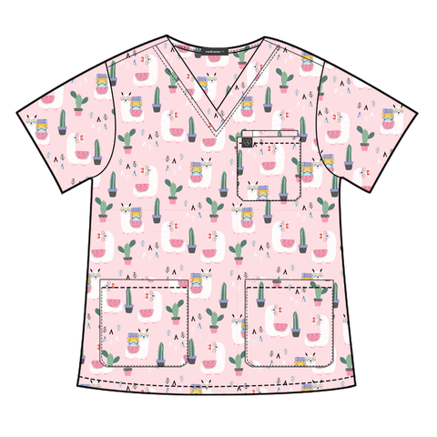 Pink Llama Scrub Top