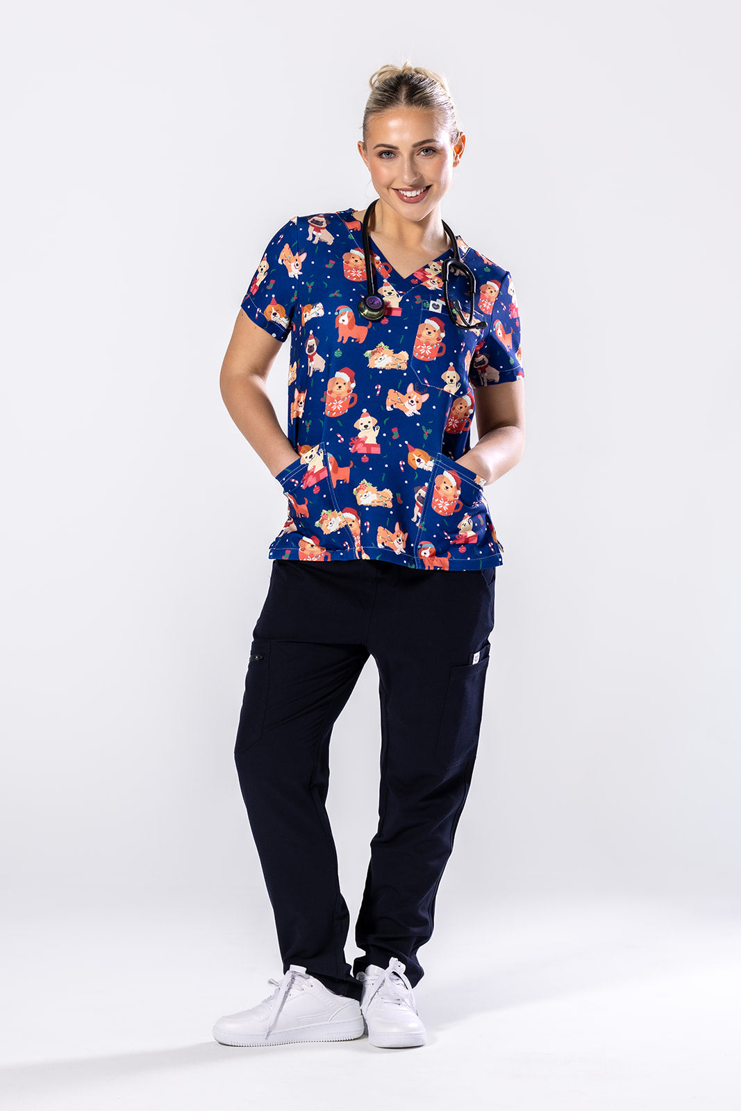 Festive Puppers Scrub Top TS