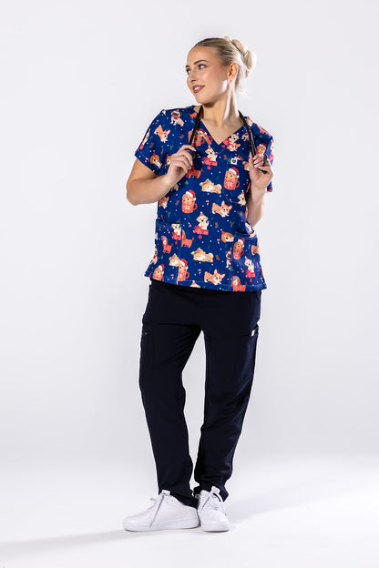 Festive Puppers Scrub Top TS