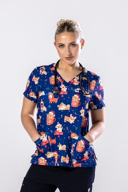 Festive Puppers Scrub Top TS