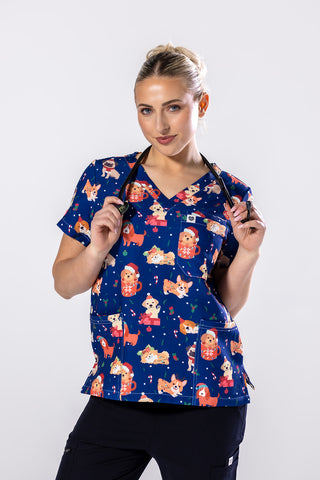 Festive Puppers Scrub Top