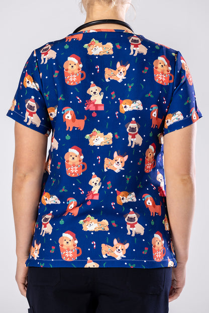 Festive Puppers Scrub Top TS