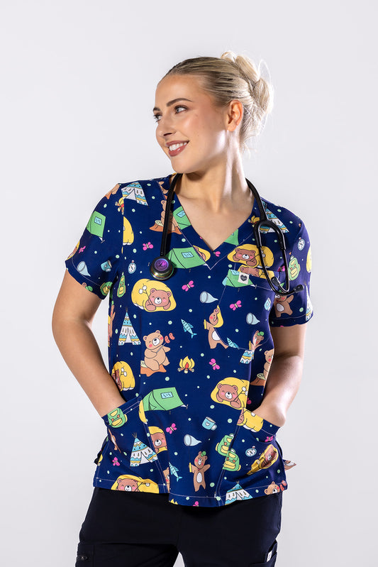 Camping Bears Scrub Top
