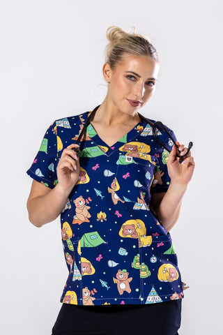 Camping Bears Scrub Top