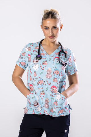 Disco Christmas Shift Scrub Top