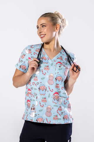 Disco Christmas Shift Scrub Top
