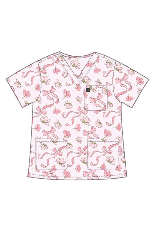 Floral Ribbon Scrub Top