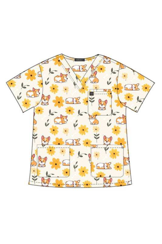 Sunshine Corgi Scrub Top