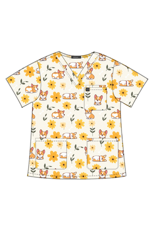 Sunshine Corgi Scrub Top
