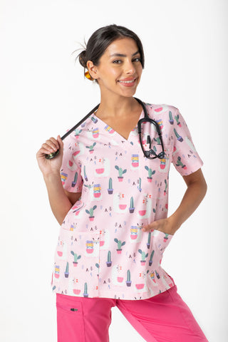 Pink Llama Scrub Top