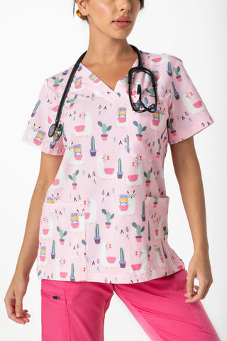 Pink Llama Scrub Top