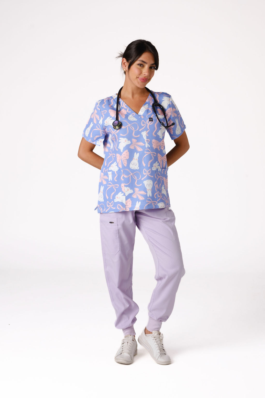 Bunny & Ribbons Scrub Top