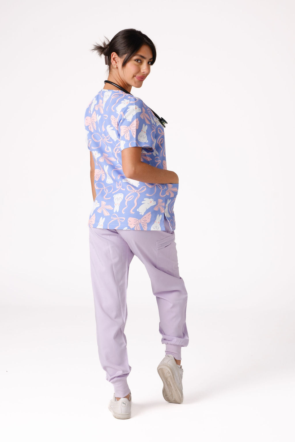 Bunny & Ribbons Scrub Top