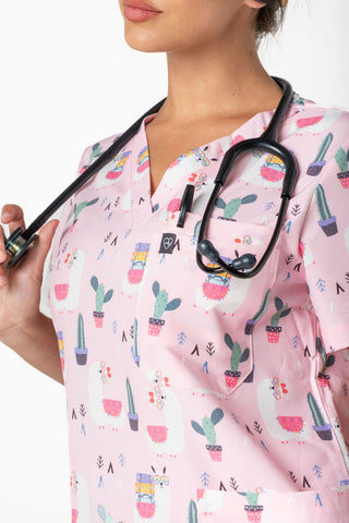 Pink Llama Scrub Top