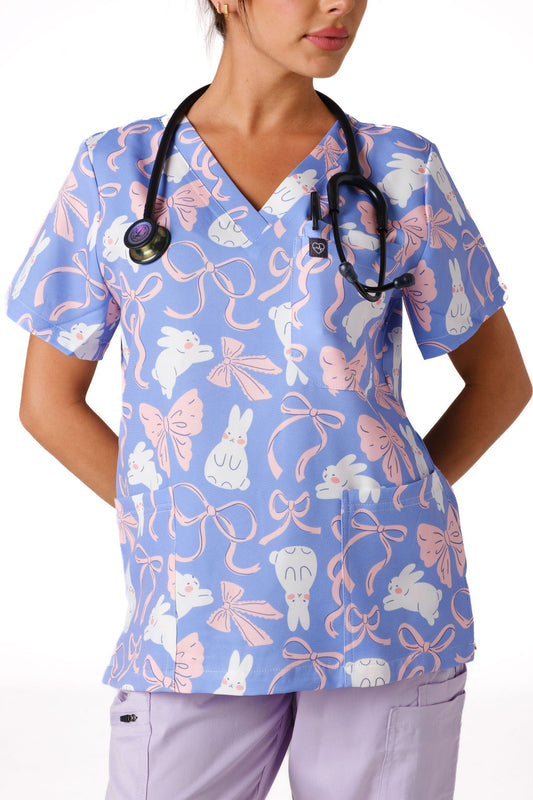 Bunny & Ribbons Scrub Top