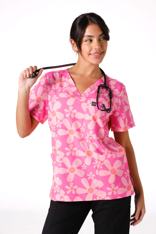 Groovy Pink Scrub Top