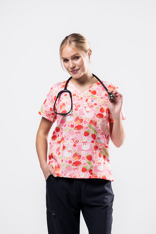Strawberry Sunday Scrub Top