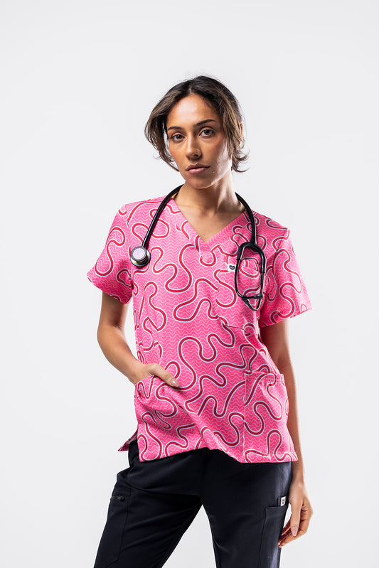 Pink Ripple Scrub Top