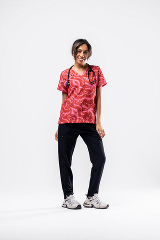 Retro Red Scrub Top