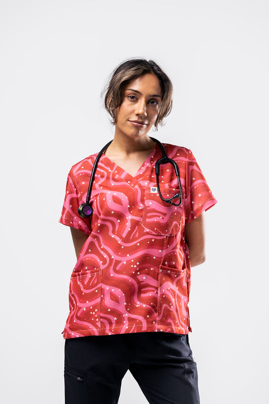 Retro Red Scrub Top