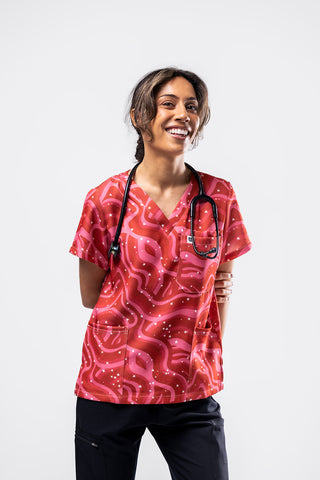 Retro Red Scrub Top