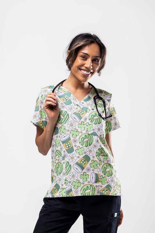Lucky Latte Scrub Top