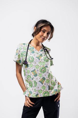 Lucky Latte Scrub Top