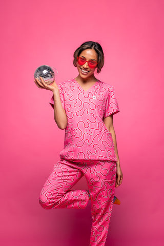 Pink Ripple Scrub Top