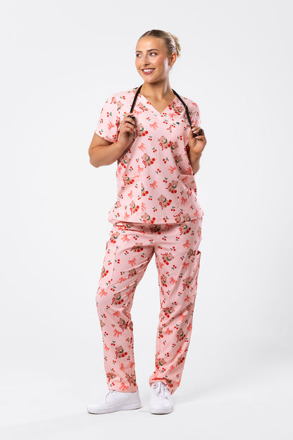 Cherry Cozy Bear Scrub Set