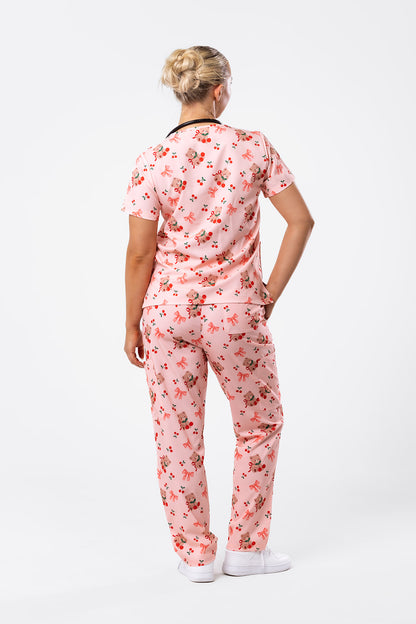 Cherry Cozy Bear Scrub Set