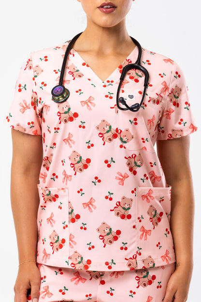 Cherry Cozy Bear Scrub Set