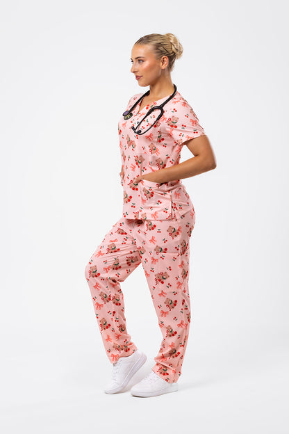 Cherry Cozy Bear Scrub Set