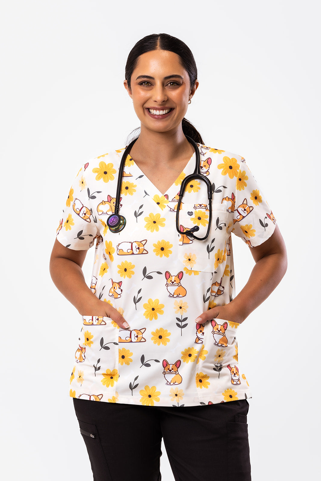 Sunshine Corgi Scrub Top