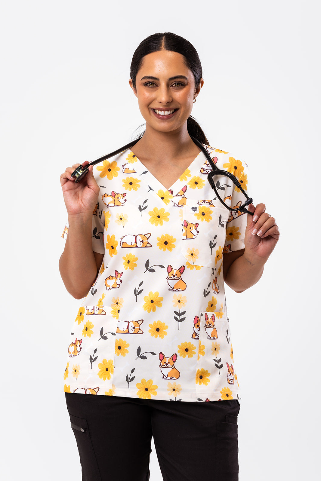 Sunshine Corgi Scrub Top