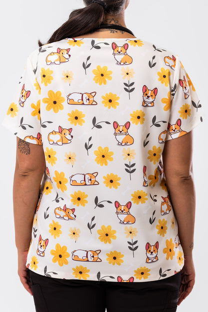Sunshine Corgi Scrub Top