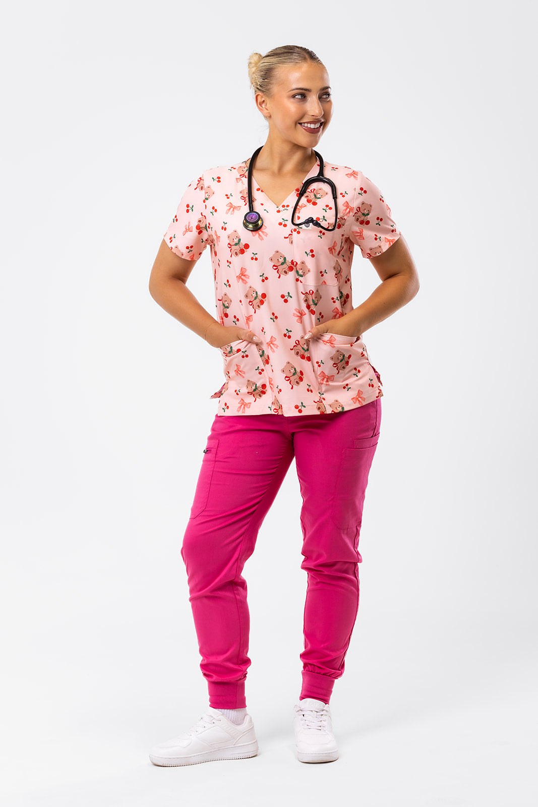 Cherry Cozy Bear Scrub Top