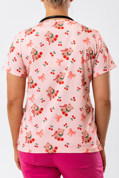 Cherry Cozy Bear Scrub Top