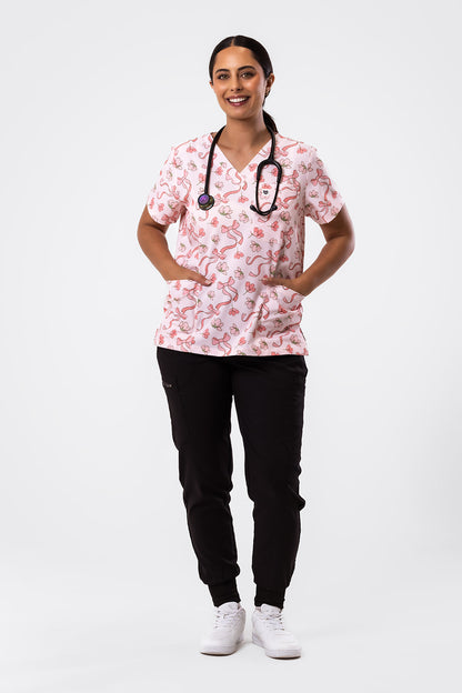 Floral Ribbon Scrub Top
