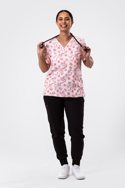 Floral Ribbon Scrub Top